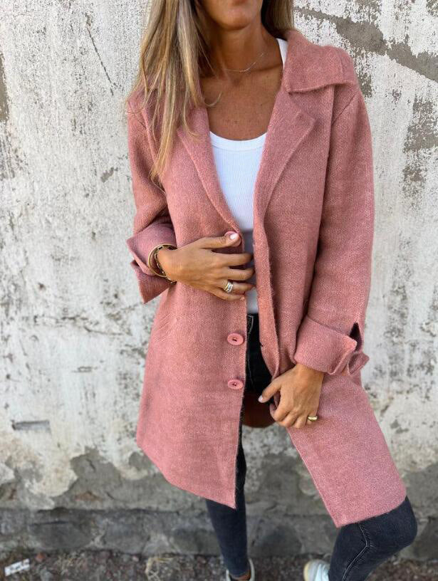 Lapel Single Breasted Cardigan With Pockets Outwear