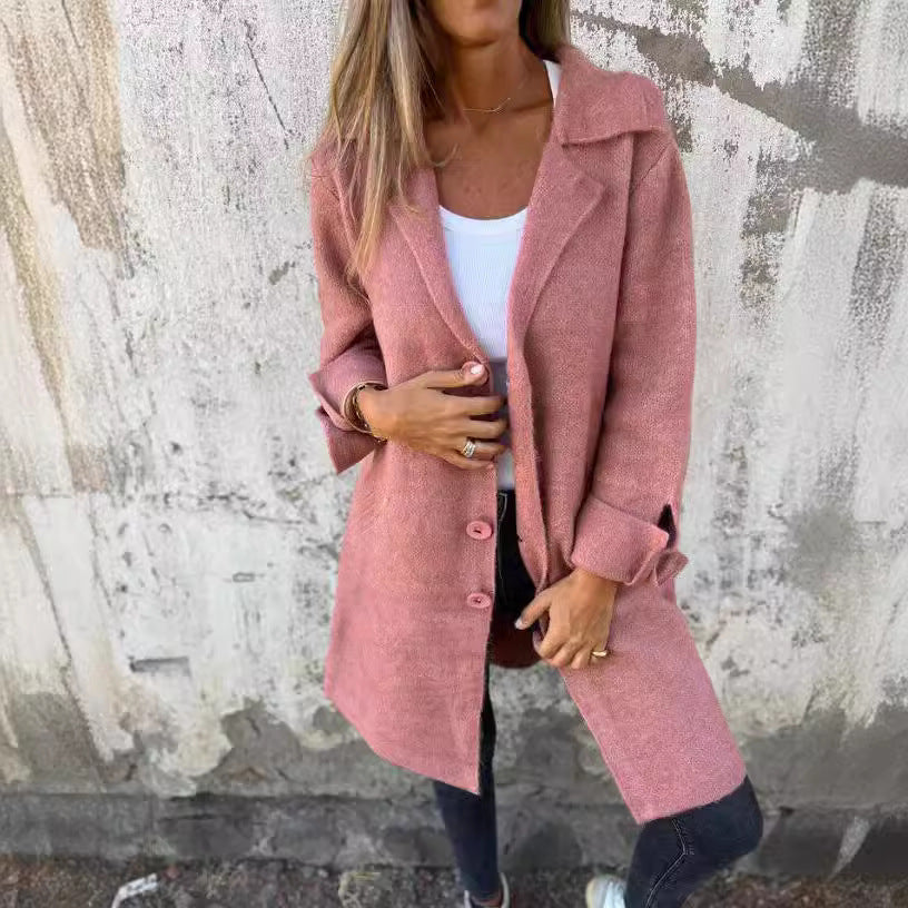 Lapel Single Breasted Cardigan With Pockets Outwear