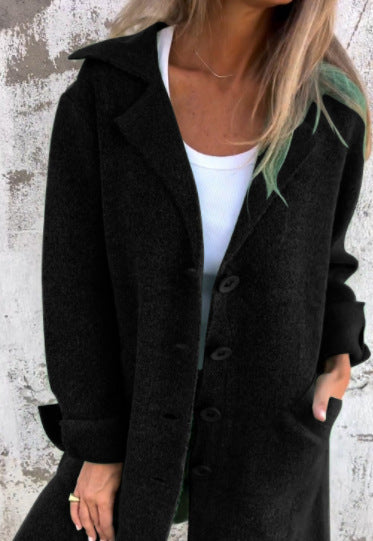 Lapel Single Breasted Cardigan With Pockets Outwear