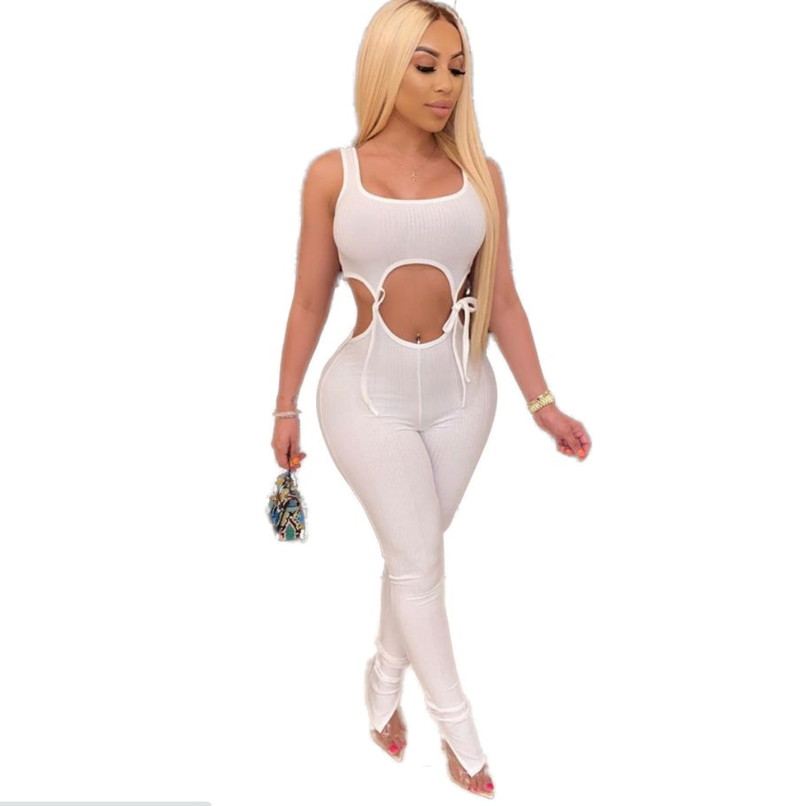 Lace-up sleeveless jumpsuit
