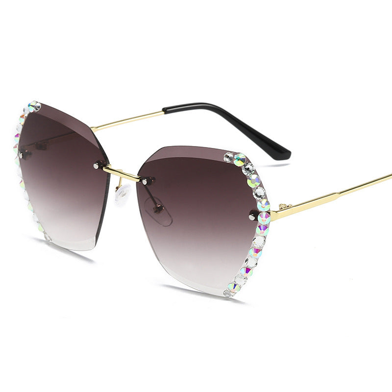 European and American Trendy Glasses Cut-edge Sunglasses Ladies Big Rimless
