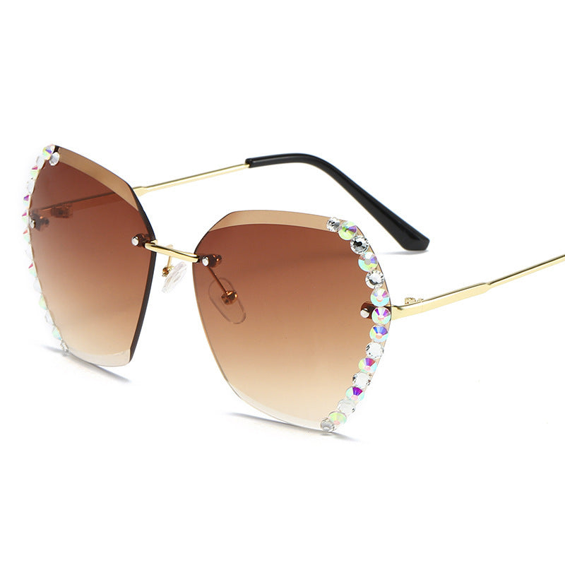 European and American Trendy Glasses Cut-edge Sunglasses Ladies Big Rimless