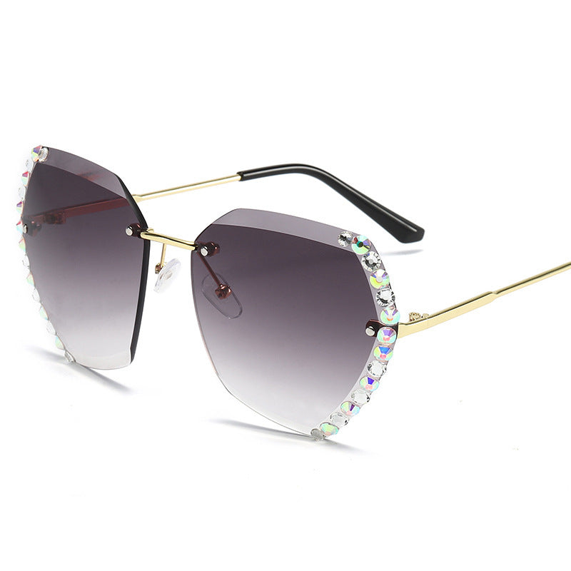 European and American Trendy Glasses Cut-edge Sunglasses Ladies Big Rimless