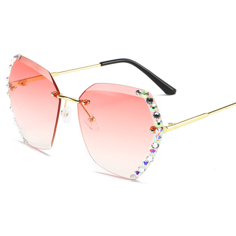 European and American Trendy Glasses Cut-edge Sunglasses Ladies Big Rimless