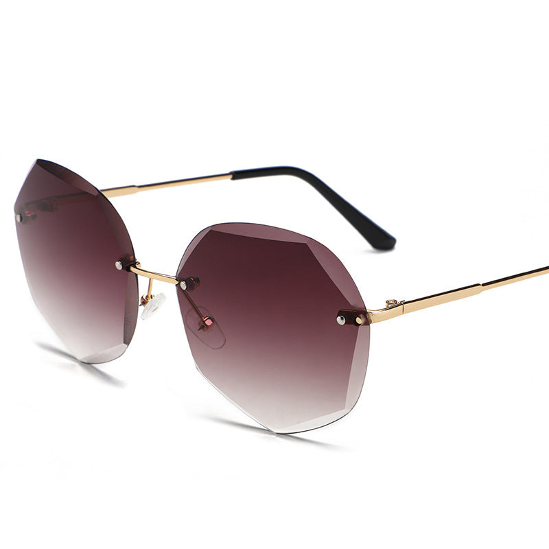 European and American Trendy Glasses Cut-edge Sunglasses Ladies Big Rimless