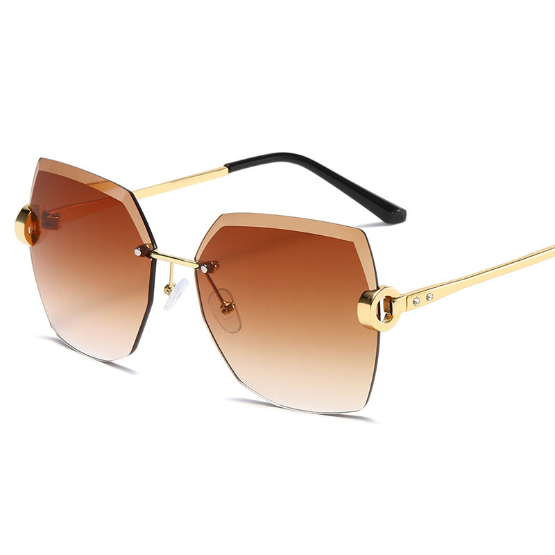 European and American Trendy Glasses Cut-edge Sunglasses Ladies Big Rimless