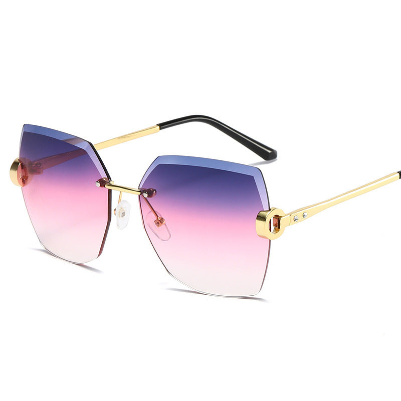 European and American Trendy Glasses Cut-edge Sunglasses Ladies Big Rimless