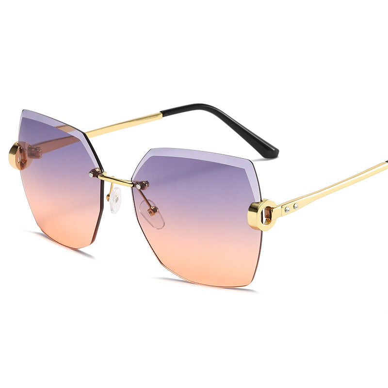 European and American Trendy Glasses Cut-edge Sunglasses Ladies Big Rimless