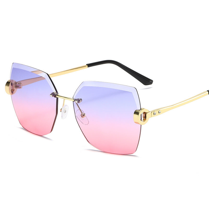European and American Trendy Glasses Cut-edge Sunglasses Ladies Big Rimless