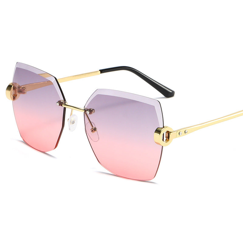 European and American Trendy Glasses Cut-edge Sunglasses Ladies Big Rimless