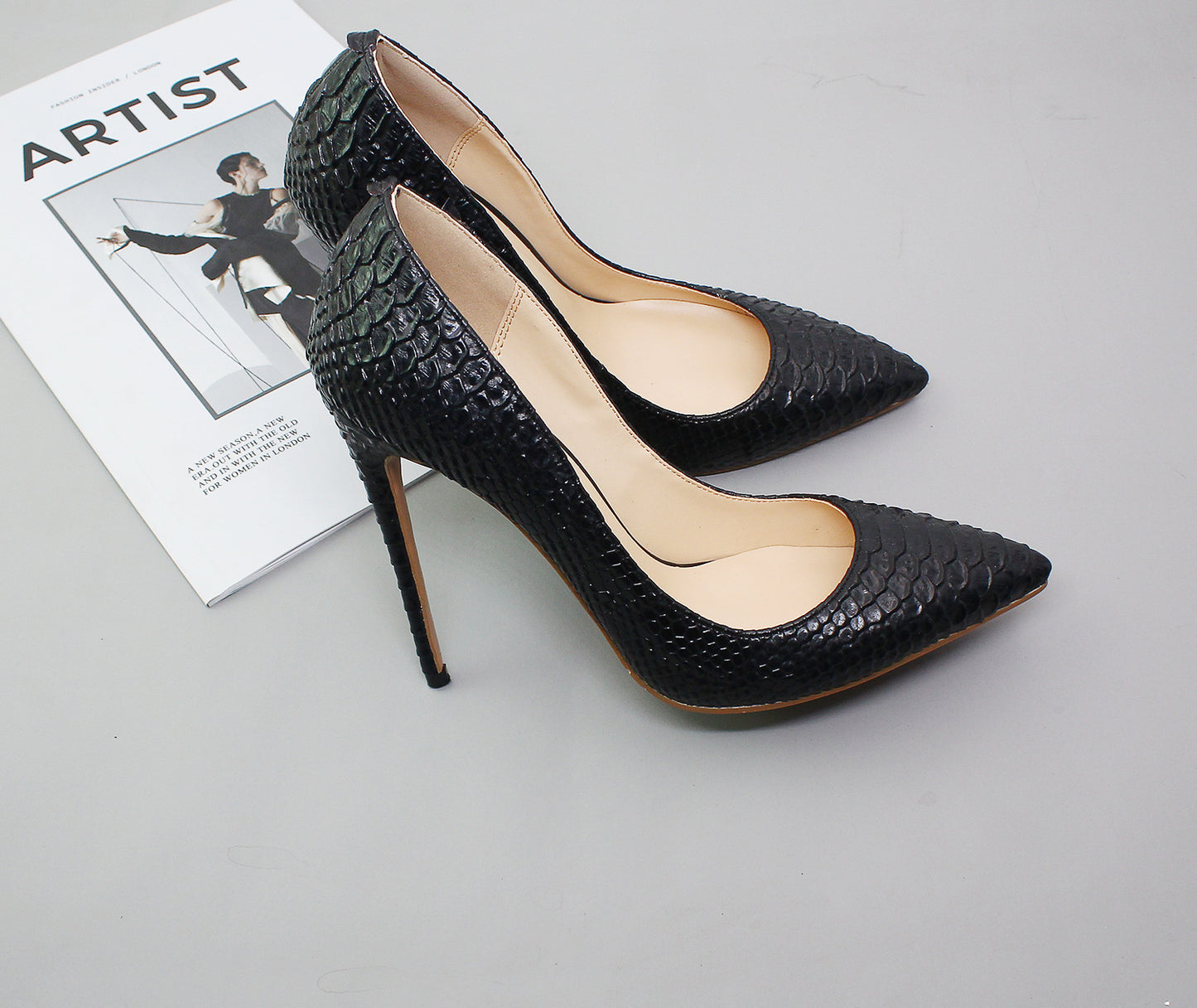 Pointed snake high heels