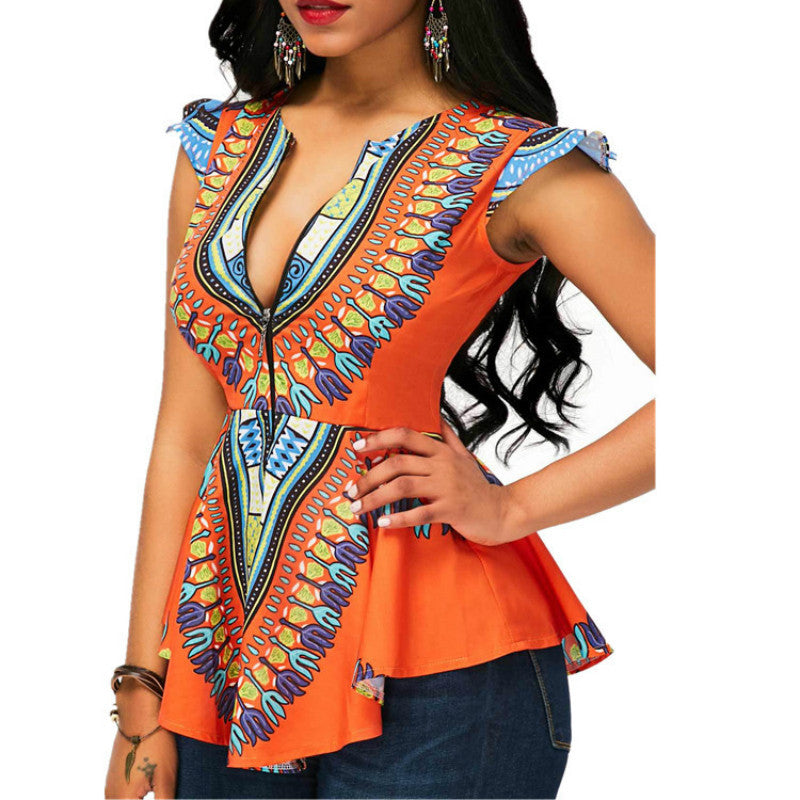 V-neck positioning digital printing top