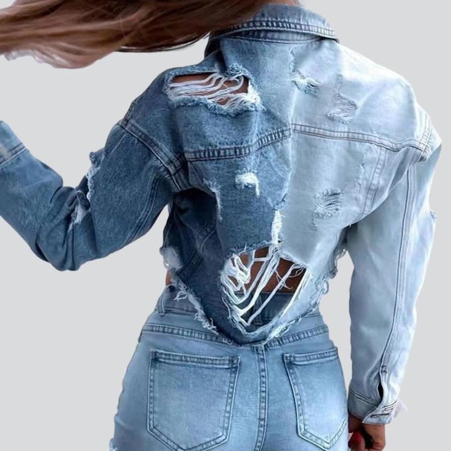 Retro Contrast Color Cropped Denim Top
