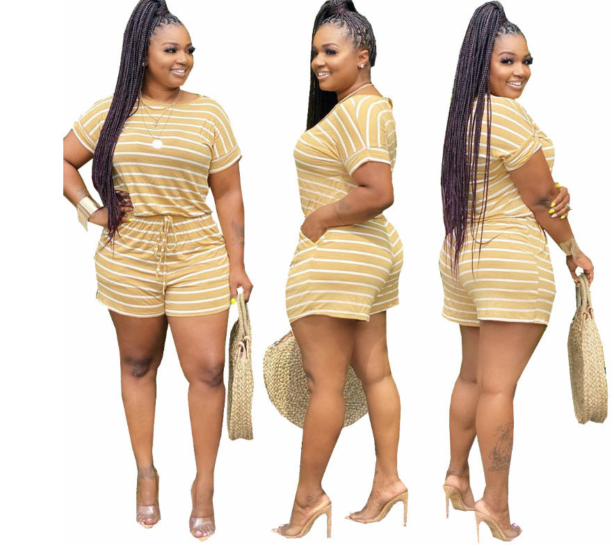 Fashion classic striped bow casual home jumpsuit