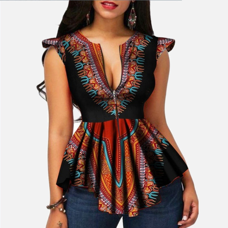 V-neck positioning digital printing top
