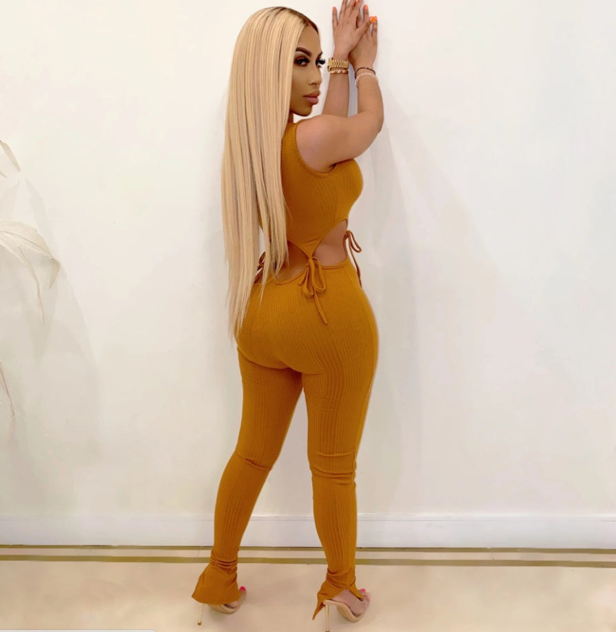 Lace-up sleeveless jumpsuit