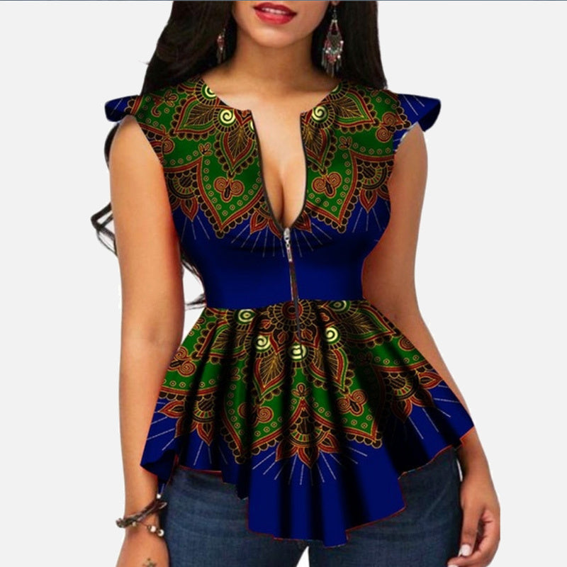V-neck positioning digital printing top