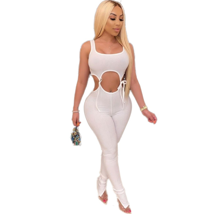 Lace-up sleeveless jumpsuit