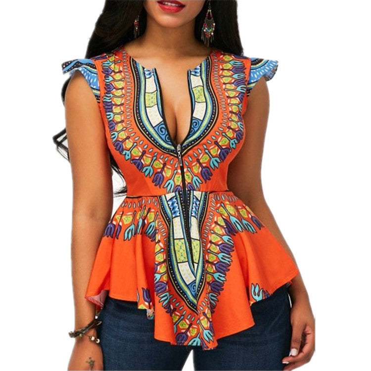 V-neck positioning digital printing top