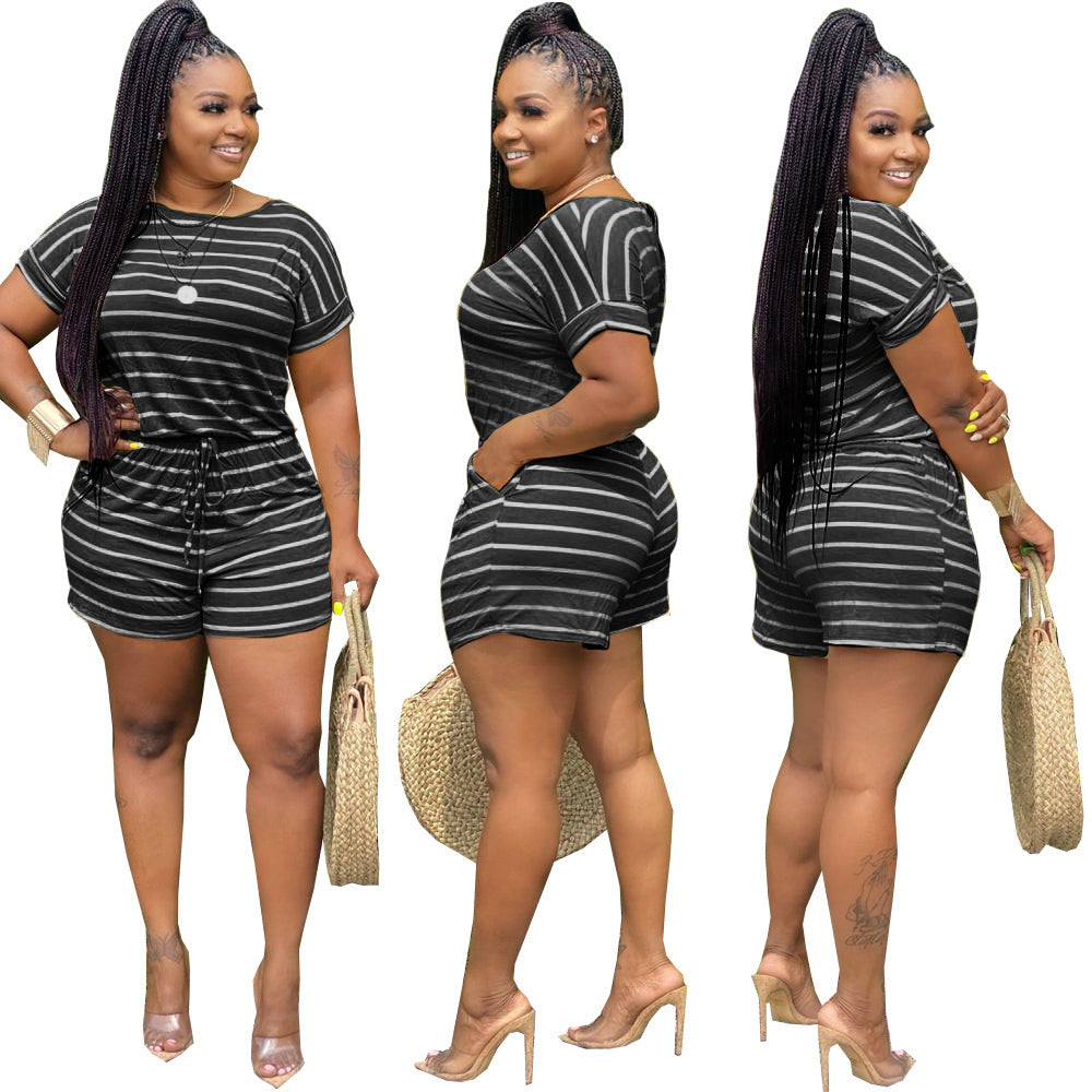 Fashion classic striped bow casual home jumpsuit