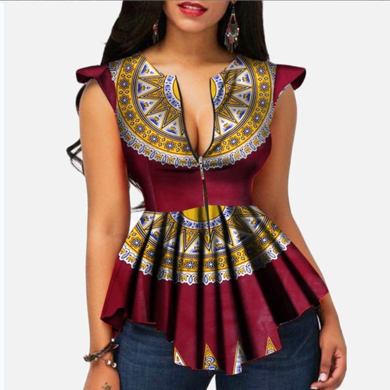 V-neck positioning digital printing top