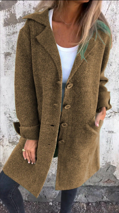 Lapel Single Breasted Cardigan With Pockets Outwear