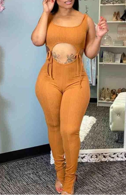 Lace-up sleeveless jumpsuit