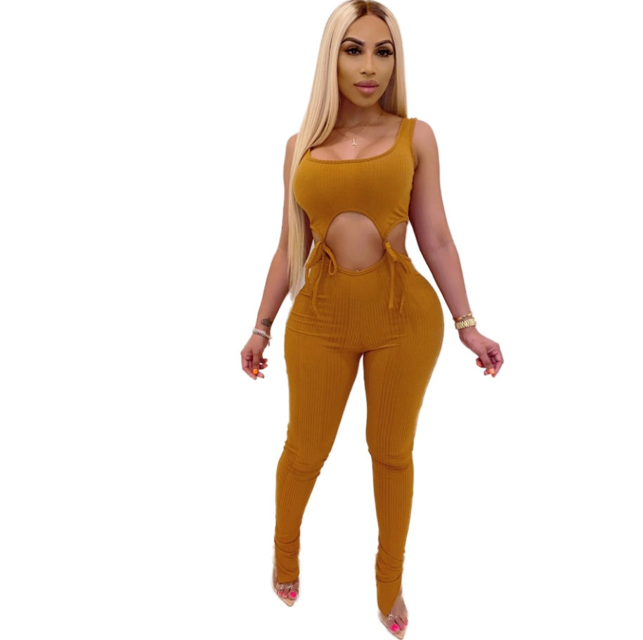 Lace-up sleeveless jumpsuit