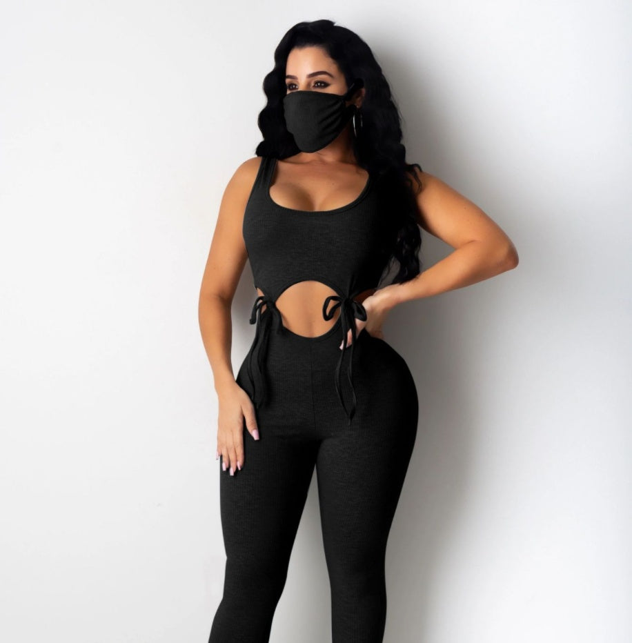Lace-up sleeveless jumpsuit