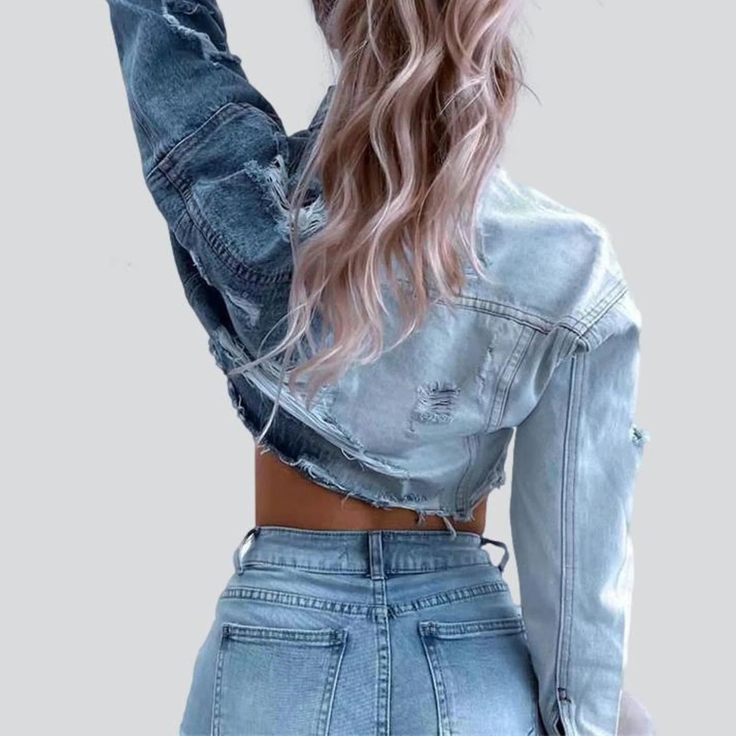 Retro Contrast Color Cropped Denim Top