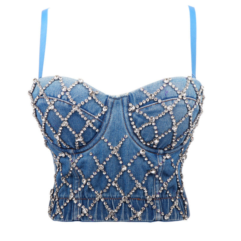 Denim Beaded Tube Top Body Sculpting Costumes