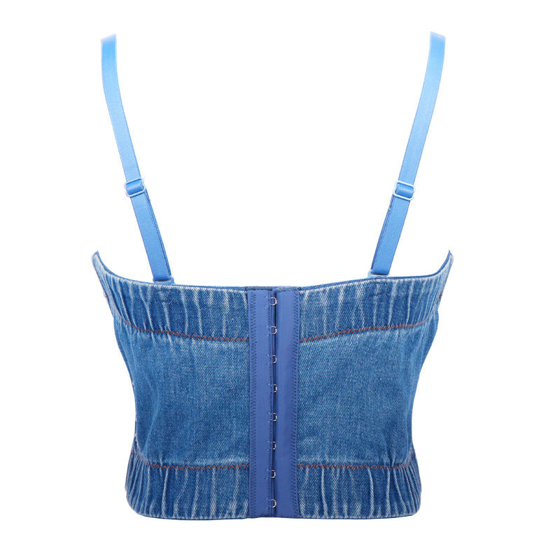 Denim Beaded Tube Top Body Sculpting Costumes