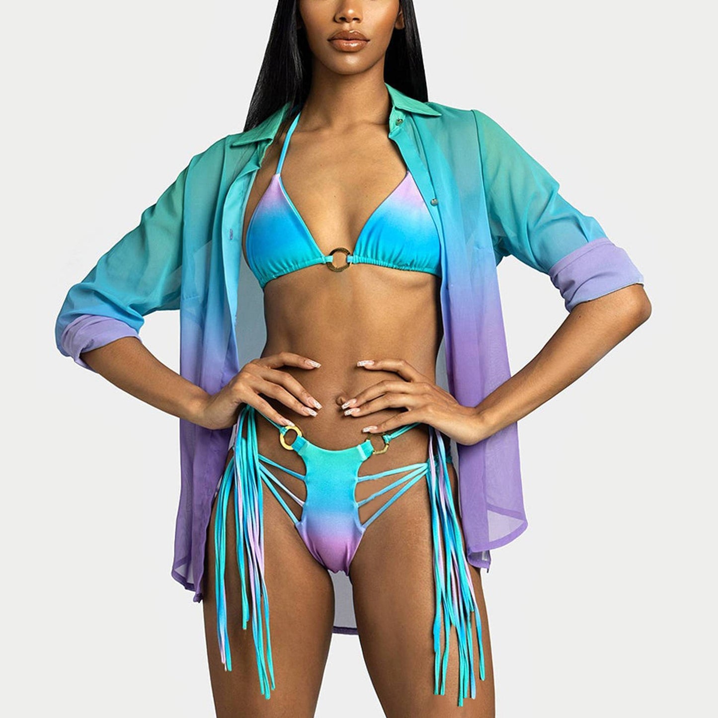 Gradient Tassel Women's European And American Swimsuit Split Bikini