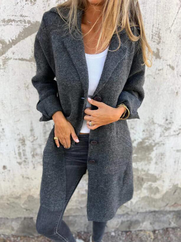 Lapel Single Breasted Cardigan With Pockets Outwear