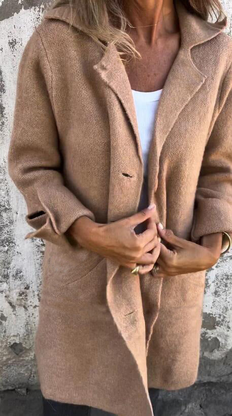 Lapel Single Breasted Cardigan With Pockets Outwear