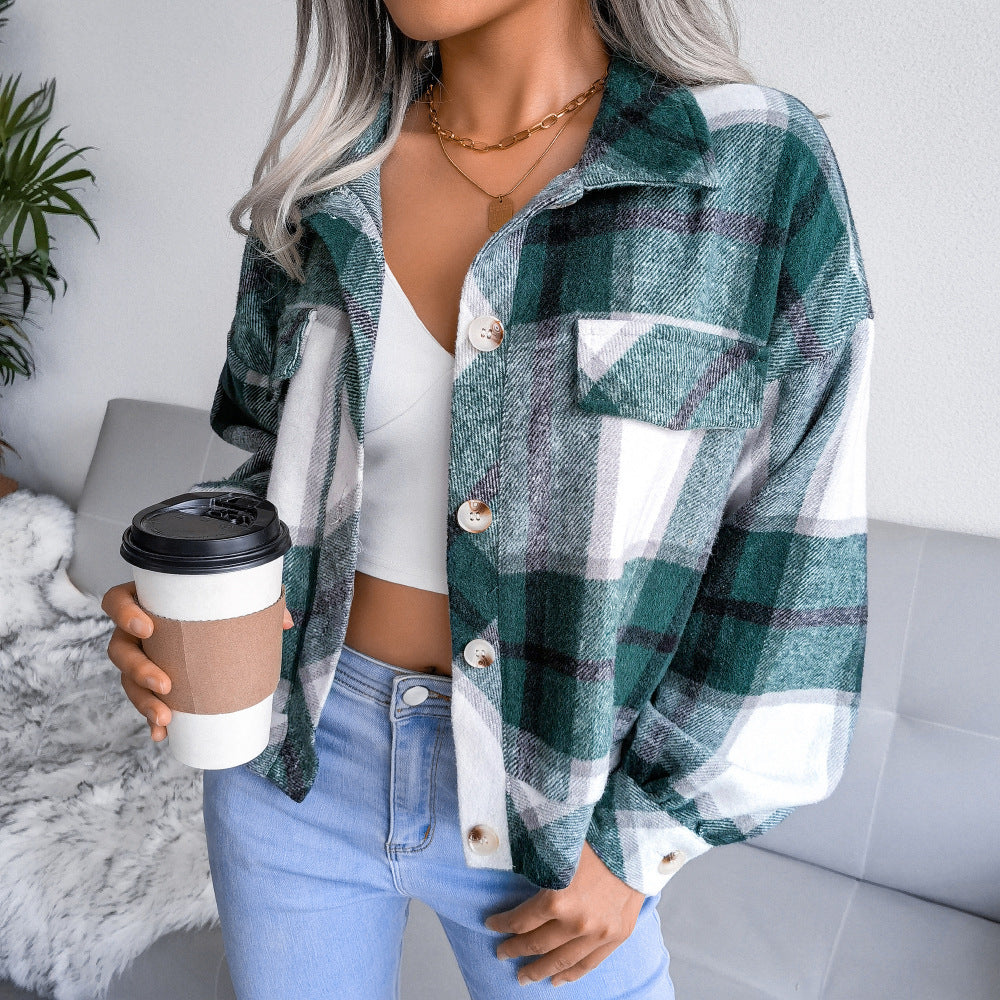Plaid Lapel Cropped Jacket Fashion