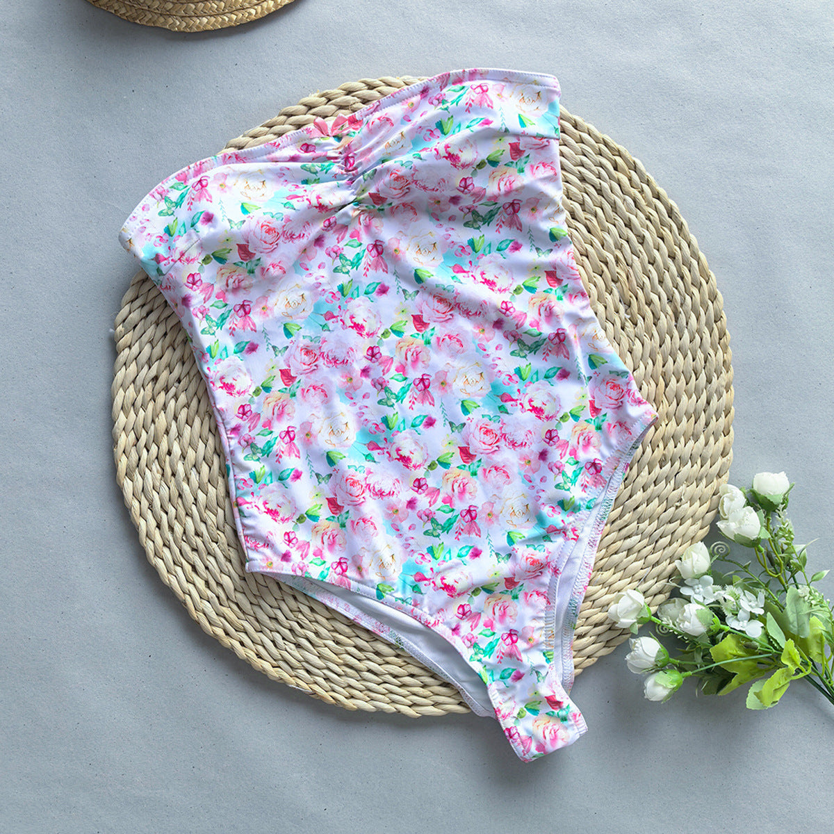 Women's Casual Spaghetti-strap Floral Print Tube Top Bikini