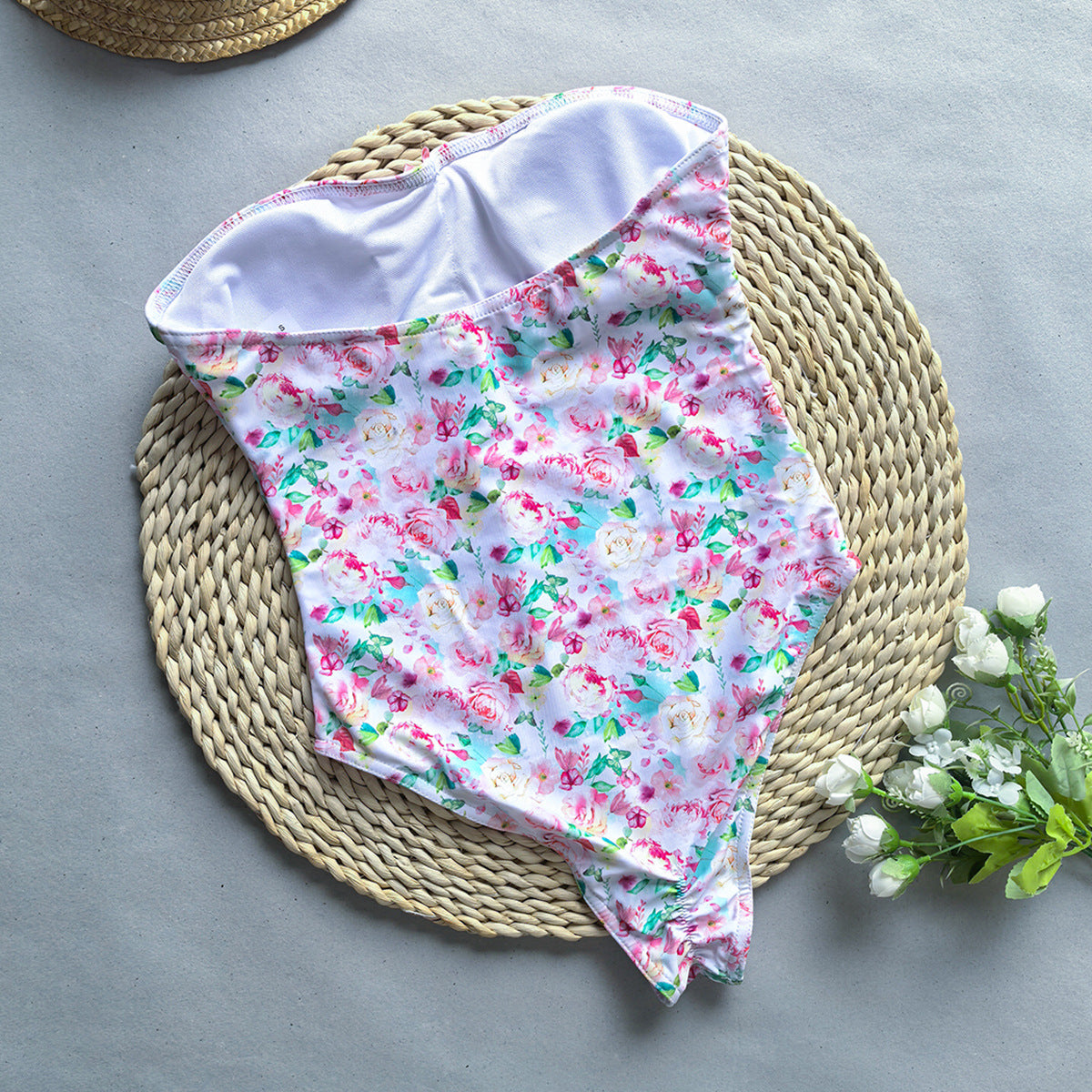 Women's Casual Spaghetti-strap Floral Print Tube Top Bikini