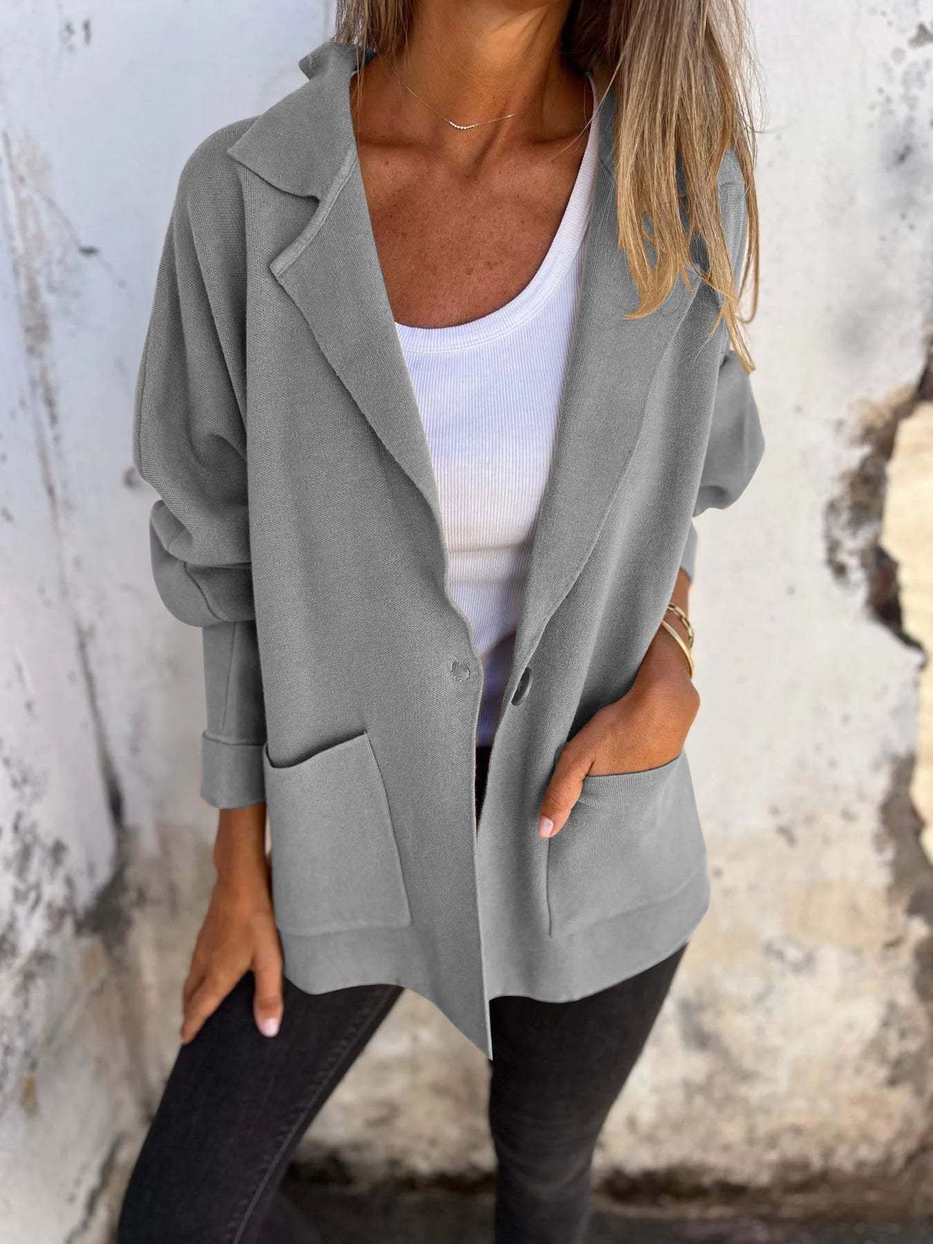 Casual Lapel Jacket With Pockets Fashion Versatile Long Sleeve Outwear