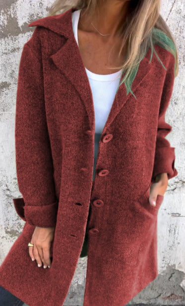 Lapel Single Breasted Cardigan With Pockets Outwear