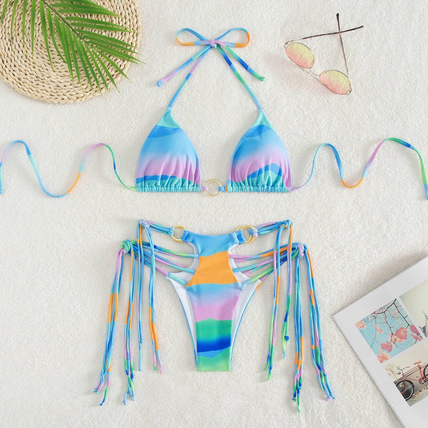 Gradient Tassel Women's European And American Swimsuit Split Bikini
