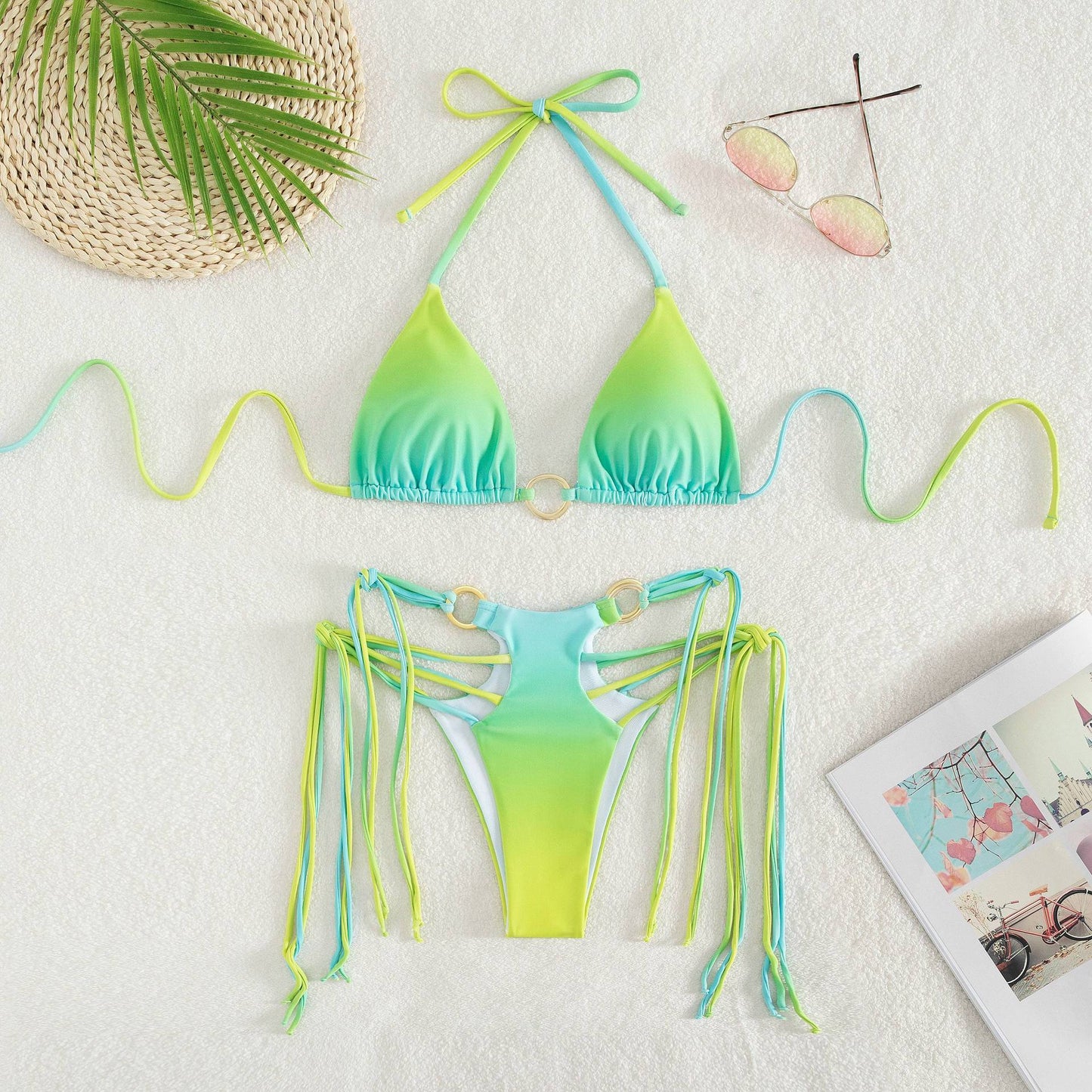 Gradient Tassel Women's European And American Swimsuit Split Bikini