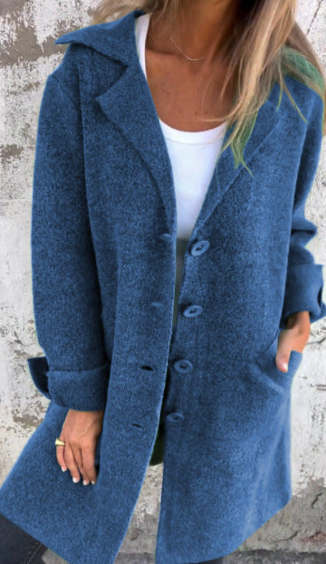 Lapel Single Breasted Cardigan With Pockets Outwear