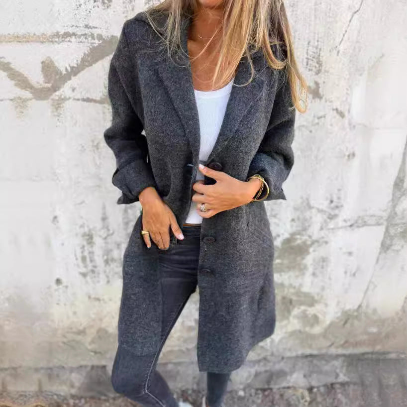 Lapel Single Breasted Cardigan With Pockets Outwear
