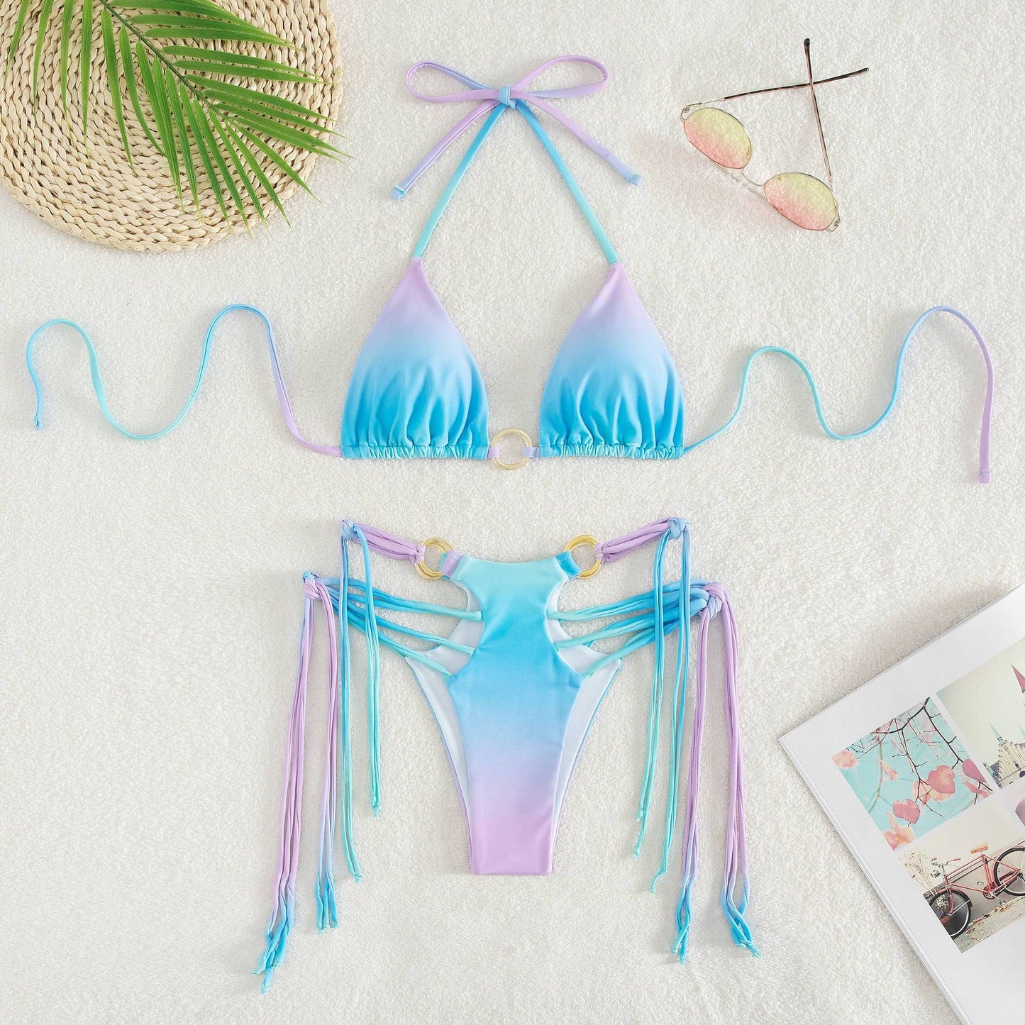 Gradient Tassel Women's European And American Swimsuit Split Bikini