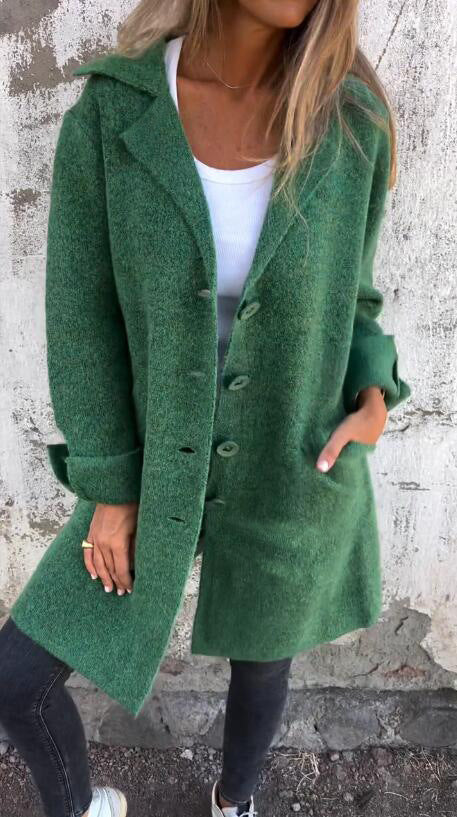 Lapel Single Breasted Cardigan With Pockets Outwear