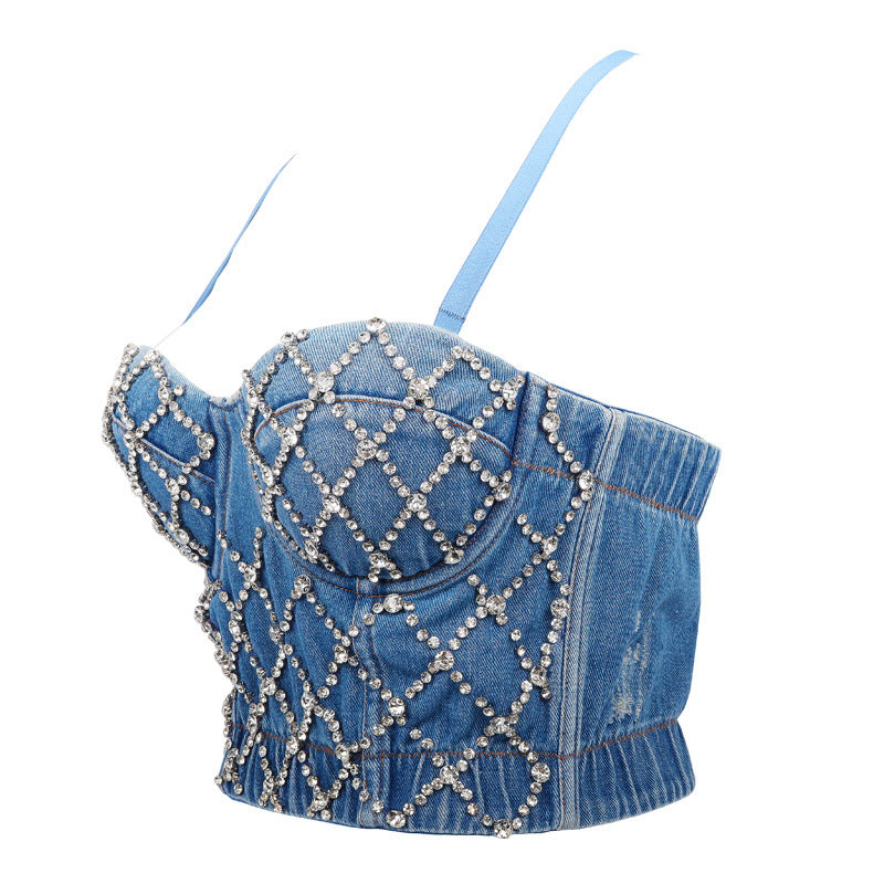 Denim Beaded Tube Top Body Sculpting Costumes