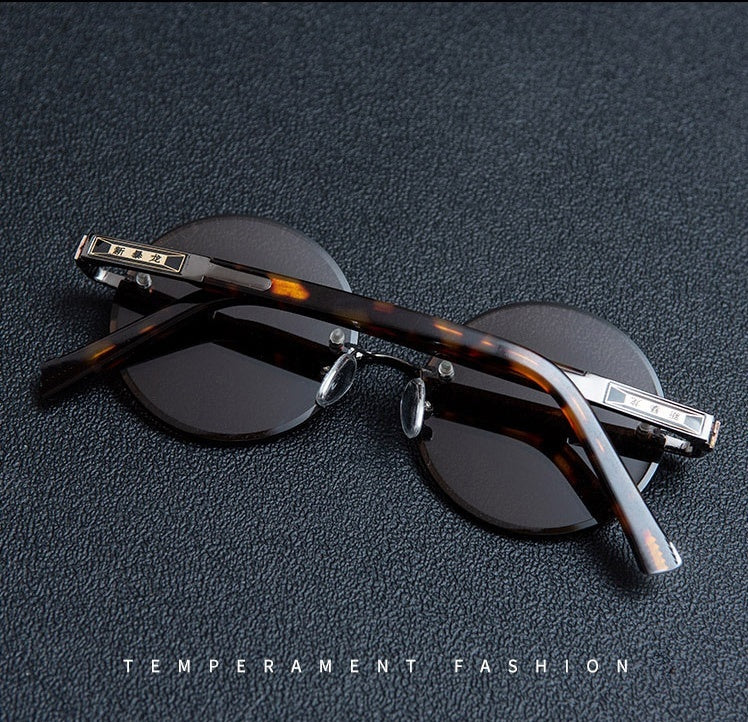 Retro Frameless Round Crystal Glasses Stone Glasses