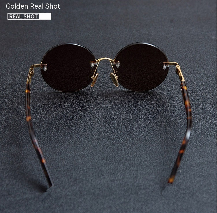 Retro Frameless Round Crystal Glasses Stone Glasses