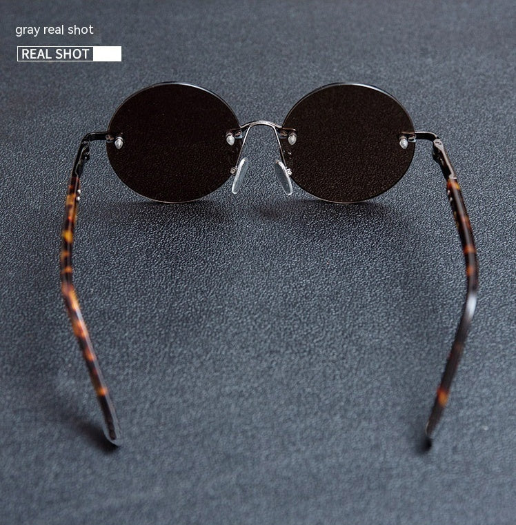 Retro Frameless Round Crystal Glasses Stone Glasses